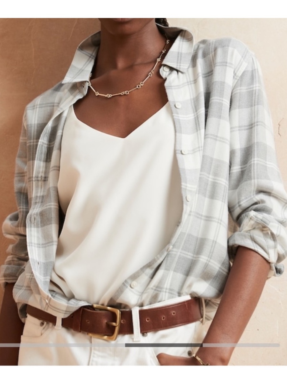Banana Republic Light Gray Plaid Boyfriend  Button-Up Shirt